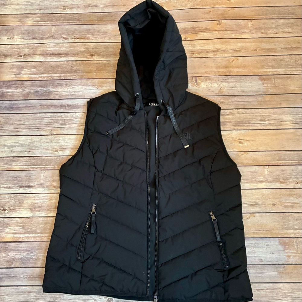 Ralph Lauren Black Hooded Puffer Vest.